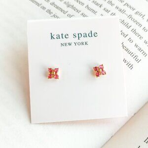 NEW KATE SPADE Myosotis Cross Flower Gold Pink Stud Earrings